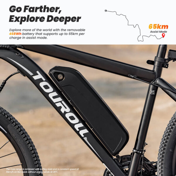 Touroll U1 29-inch Off-Road Tire Electric MTB Bike with 250W Motor, 36V 13Ah Removable Battery, Max 65km Range, Shimano 21-Speed Gear Disc Brake IPX4 Waterproof - Black - Image 3